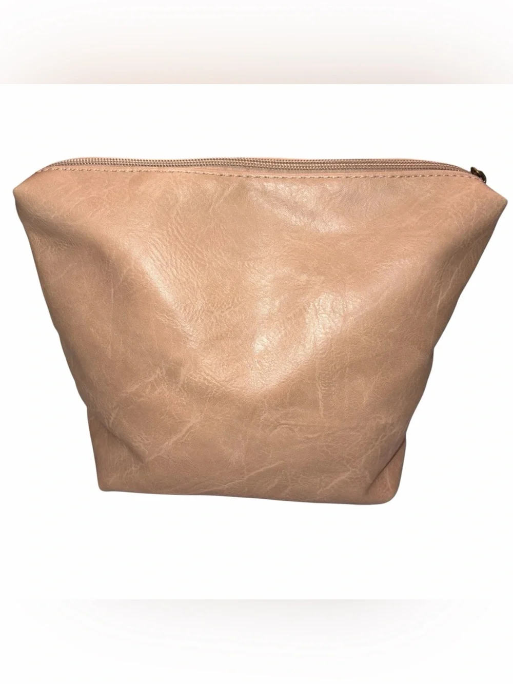 Anthropologie Taupe Faux Leather Travel Cosmetic Toiletries Bag Case
